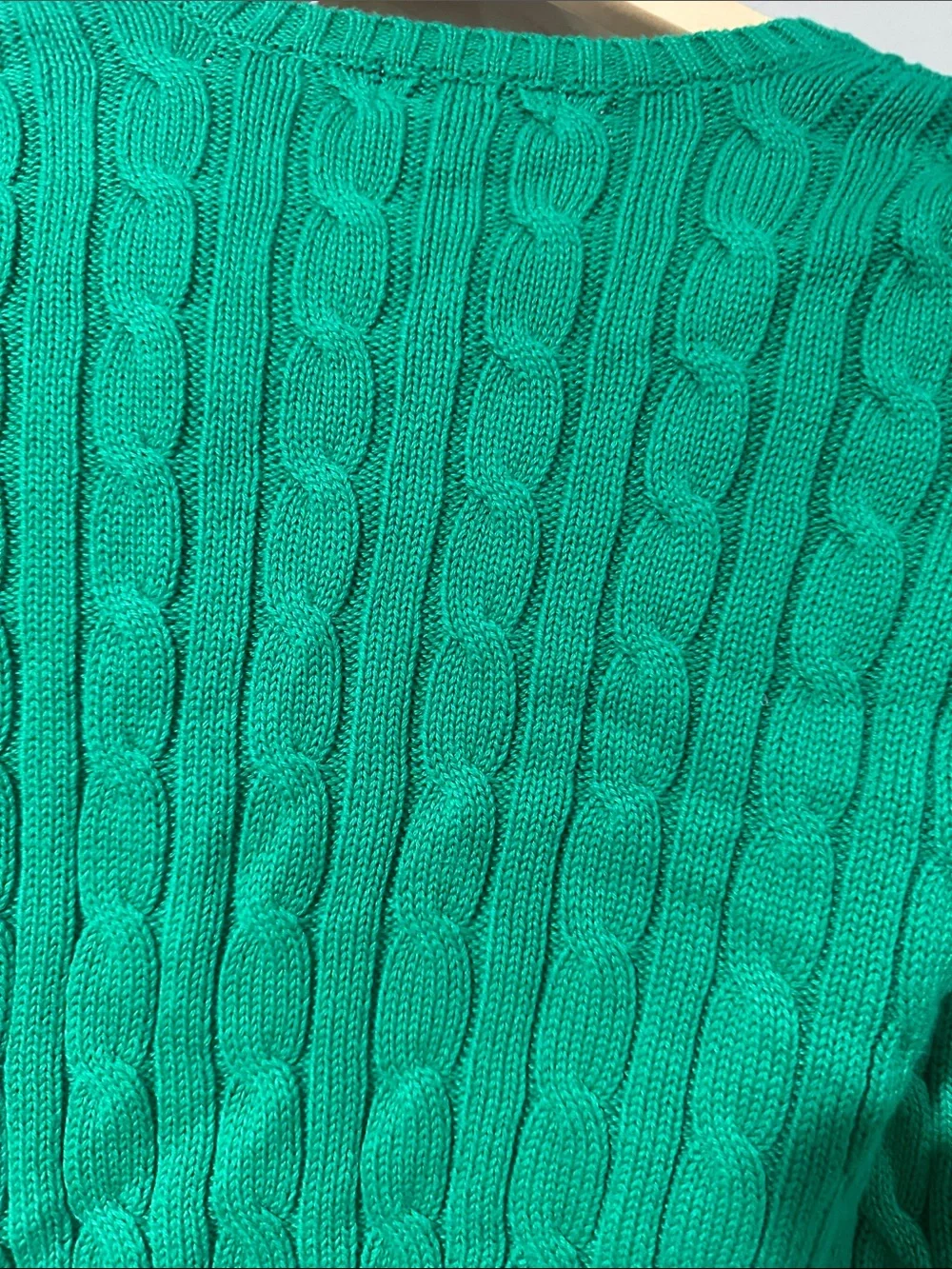 Ralph Lauren Girls' Green Cable Knit Cardigan with pink logo